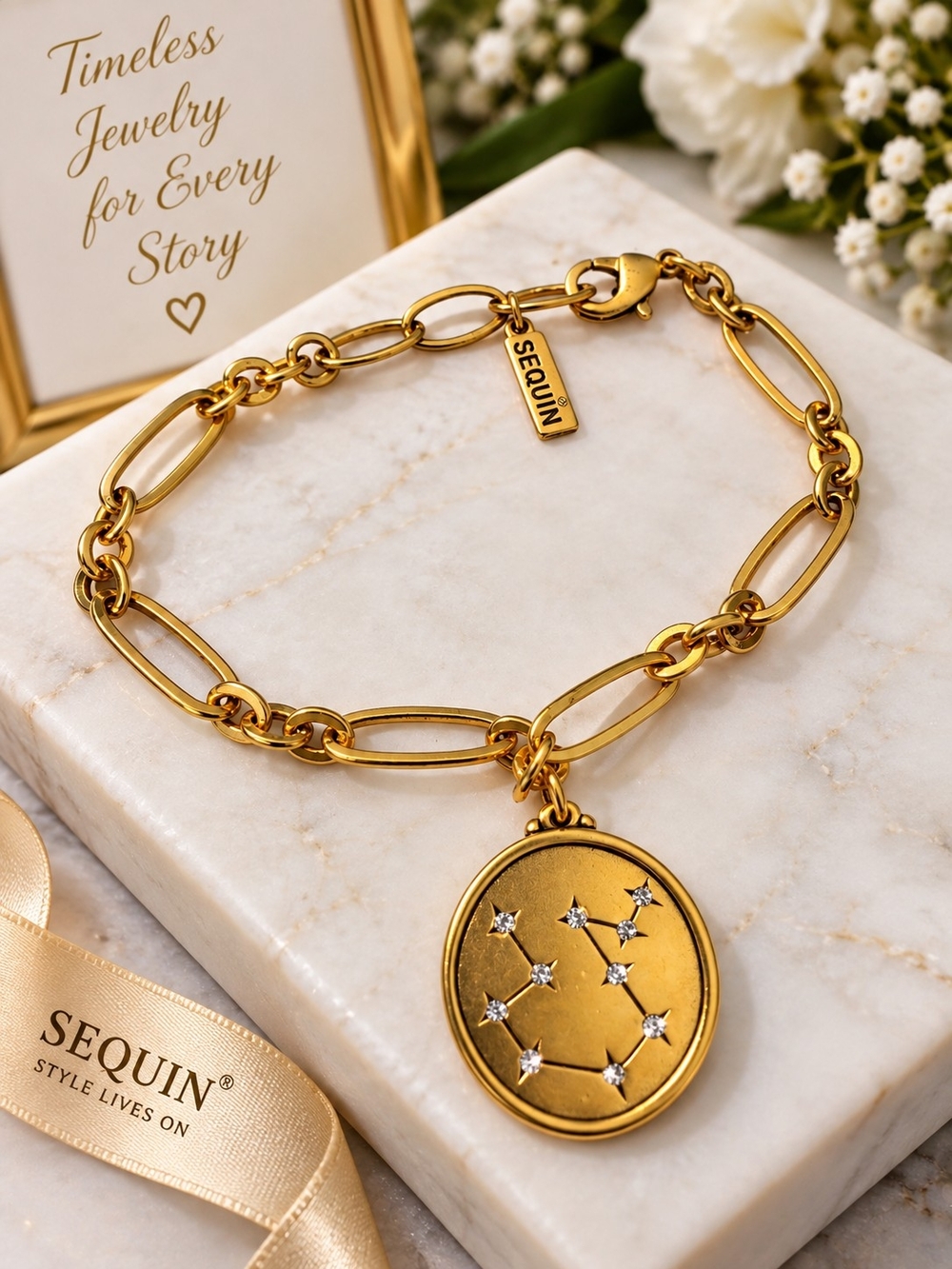 Gold Constellation Medallion Bracelet - Elegant Women's Jewelry